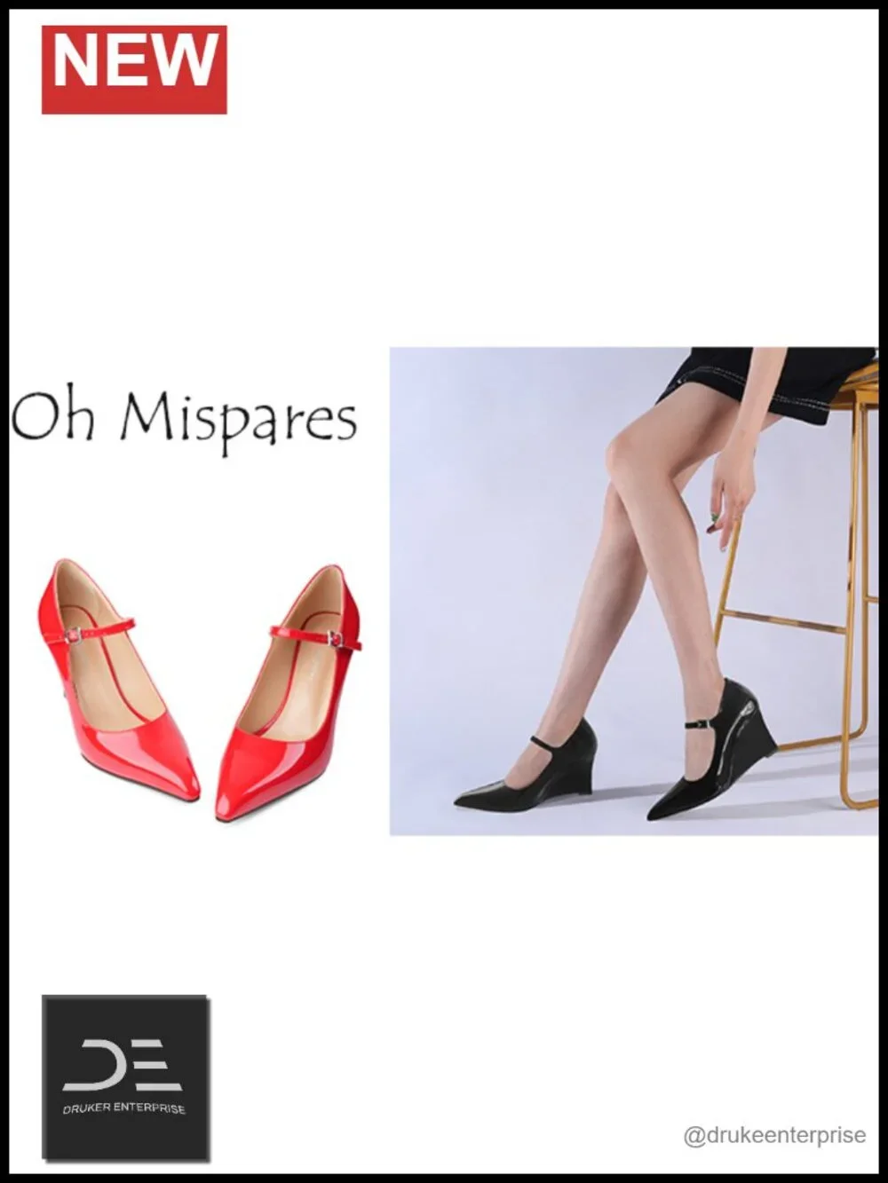 Women's Pointed Toe Mary Jane Wedge Heels Adjustable Ankle Strap Patent Leather